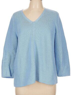 J Jill Pullover Sweater Tunic Top V-neck Pastel Sea Blue Soft Cotton Blend PL